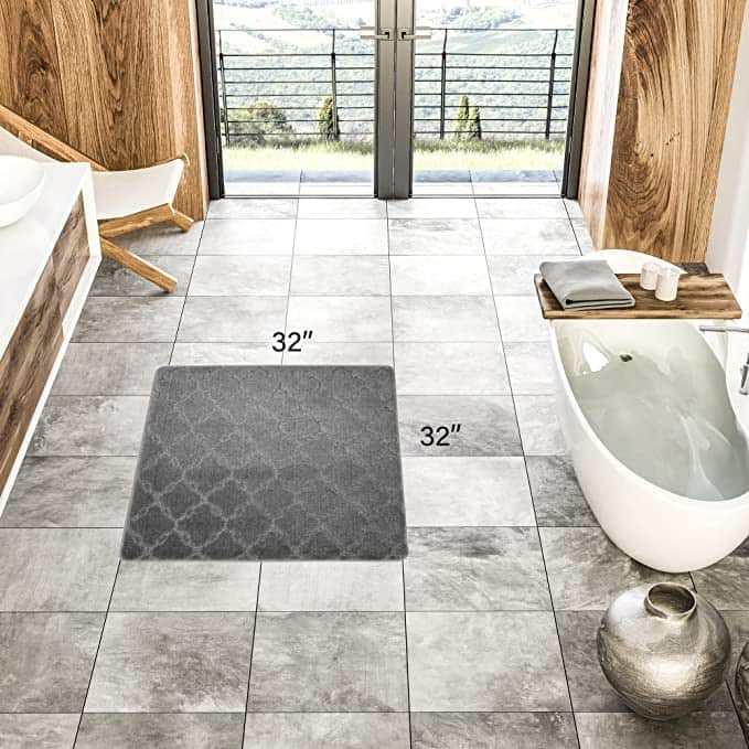 Machine Washable Kitchen & Bathroom Mat, Slip Resistant Backing - 32''x32'' - Gray