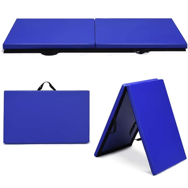 slide 2 of 6, Costway 6'x2' Yoga Mat Folding Exercise Aerobics Stretch Gymnastic Blue