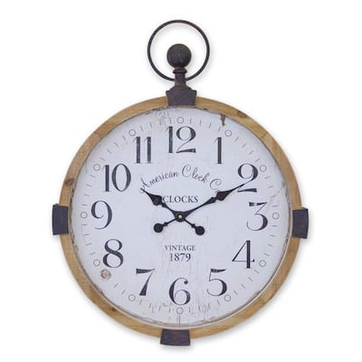 Modern Wooden Wall Clock Brown White Black MDF Home Decor Unique Contemporary Accent - 30.5"D x 34"H