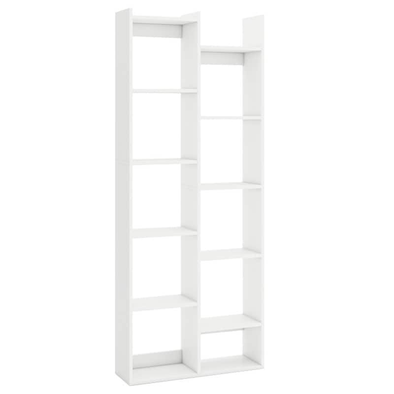 Engineered Wood Tree-Shaped 11-Tier Bookshelf with Cubes - 25.5" x 8" x 64" - White
