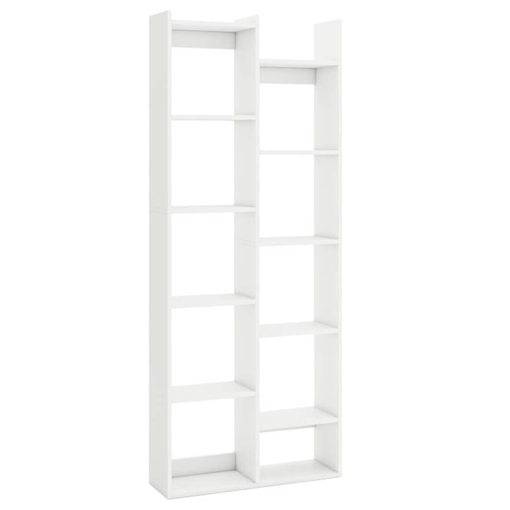 Engineered Wood Tree-Shaped 11-Tier Bookshelf with Cubes - 25.5" x 8" x 64"