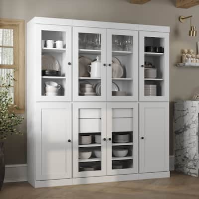Palace Imports 100% Solid Wood 65" Pantry Cabinet with Clear Glass, Shaker Doors, 2-Drawers and Adjustable Shelves