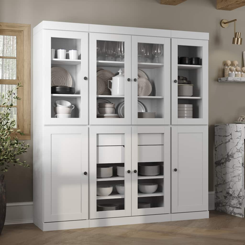 Palace Imports 100% Solid Wood 65" Pantry Cabinet with Clear Glass, Shaker Doors, 2-Drawers and Adjustable Shelves
