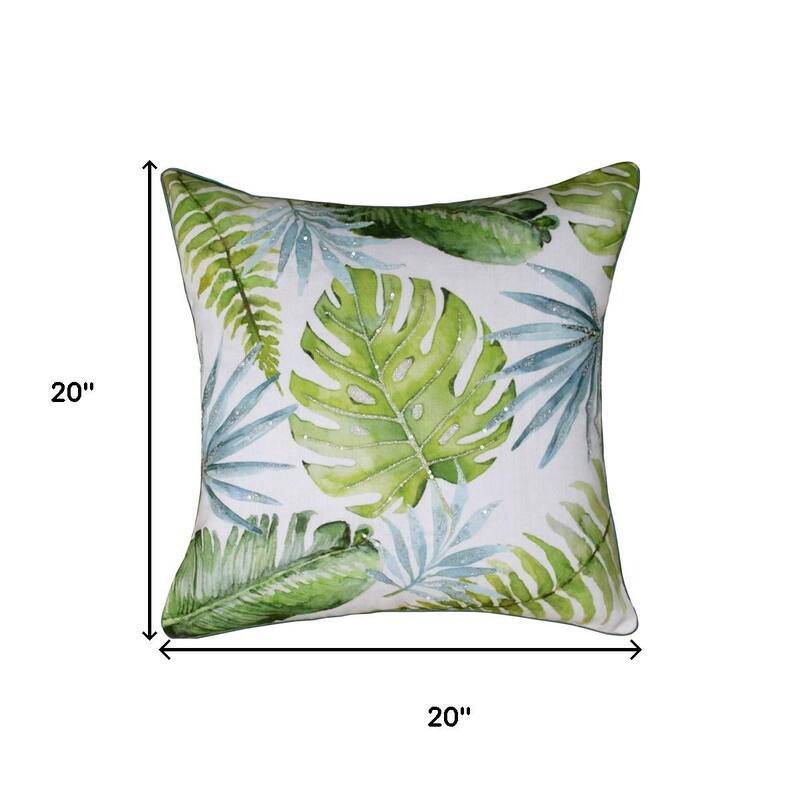 20" Green And Blue Floral Tropical Throw Pillow Cover