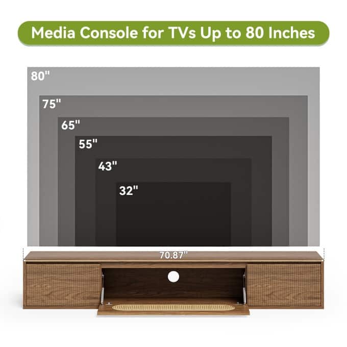 70.86'' Wooden Floating TV Stand, Wall-Mounted Entertainment Center