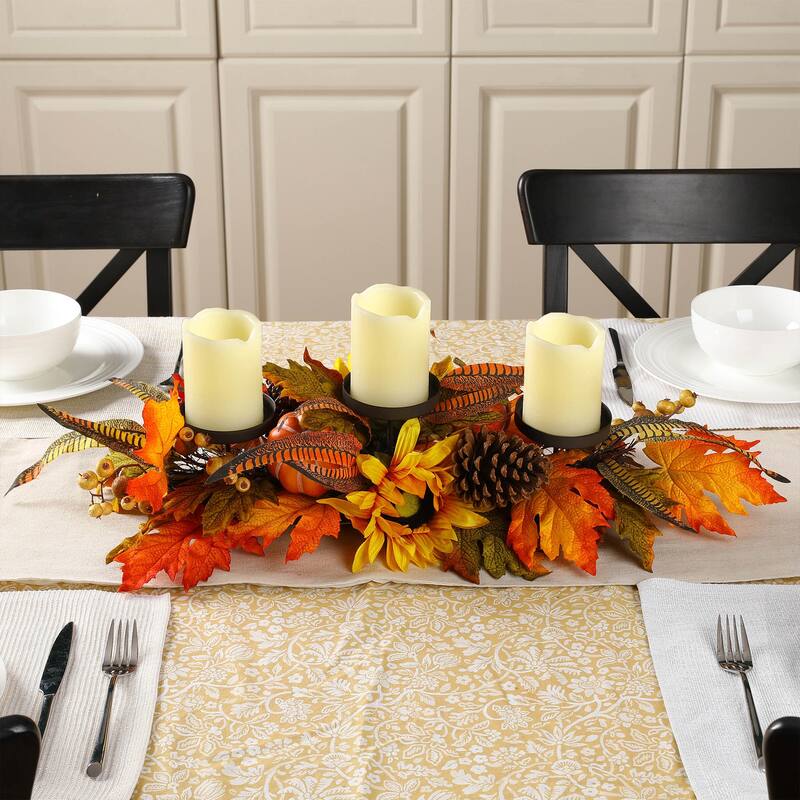 Glitzhome 24" Metal Fall Floral Candle Holder Center Piece