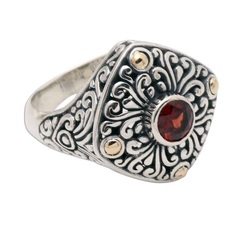 Novica Handmade Temple Base Gold-Accented Garnet Cocktail Ring
