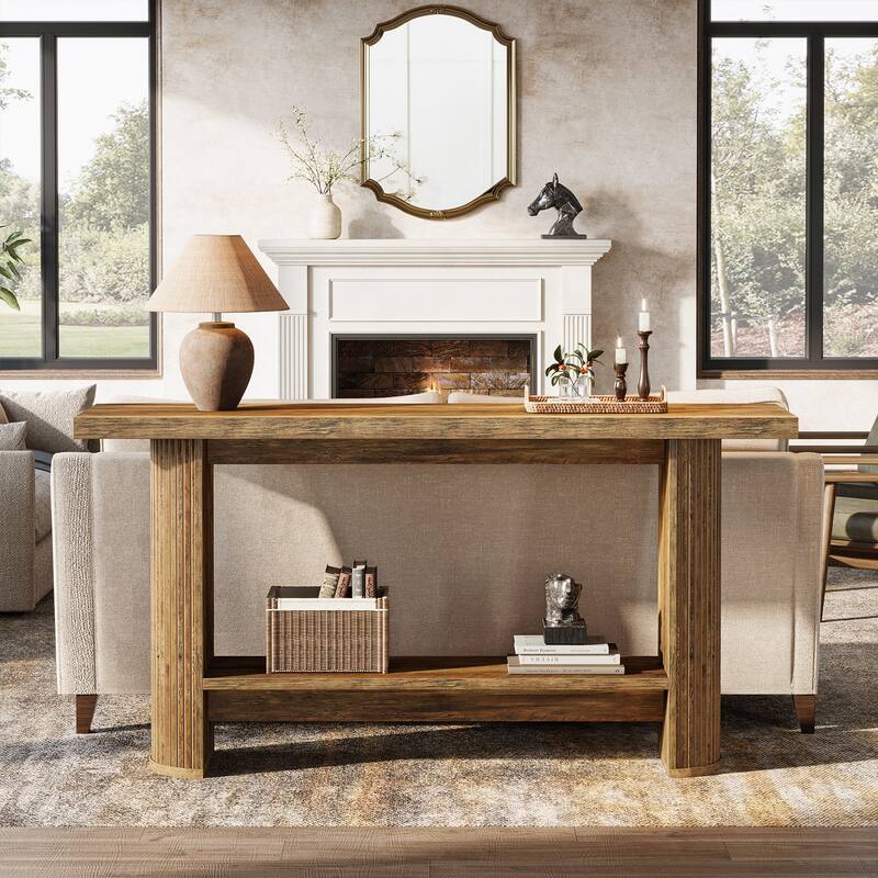 Picture of 55.12-Inch Farmhouse Console Table, Wooden Sofa Table for Living Room ...