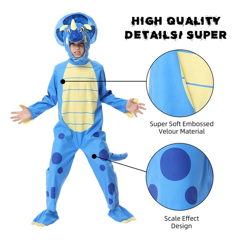 Halloween Dinosaur Costume Triceratops Dress Up Deluxe Triceratops Costume Orange for Kids,T