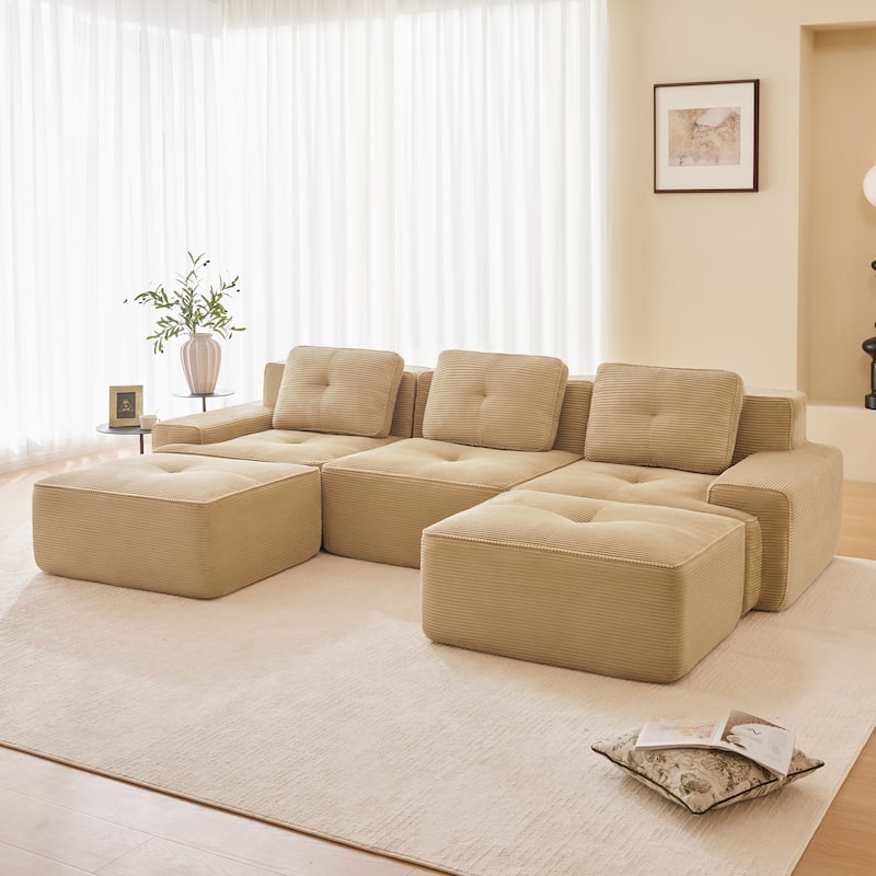 Modern U-Shaped Corduroy Sectional Sofa Couch with Removable Ottoman