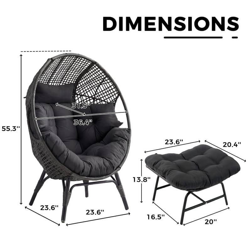 Outdoor Wicker Egg Chair with Ottoman, 6.5" Cushions, 440 lb Capacity