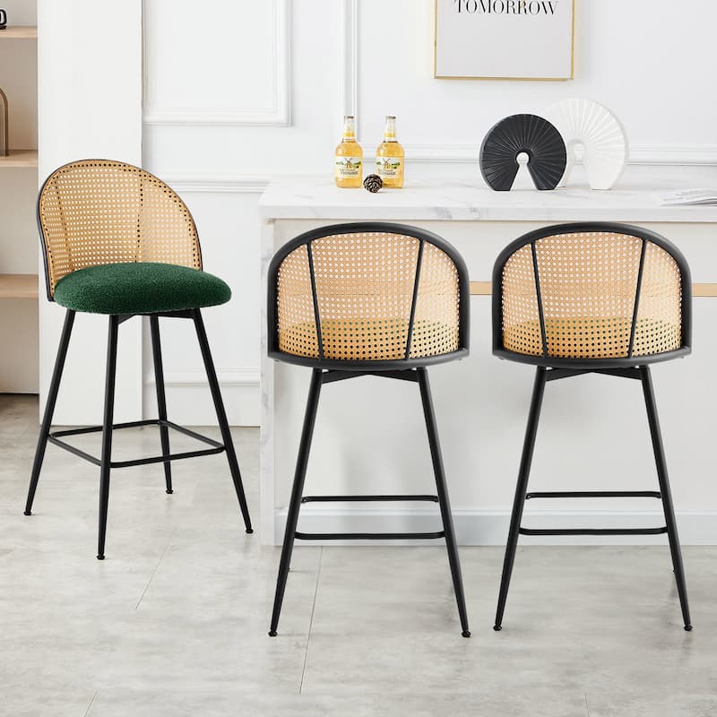 26-Inch Swivel Counter Height Bar Stools with Rattan Back - 36"H x 18.5"W x 19.7"D