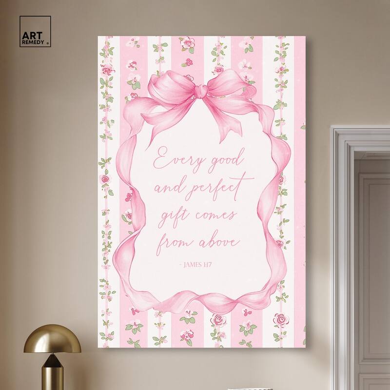 Good and Perfect Gift Bow Canvas by Art Remedy, Gallery Wrapped