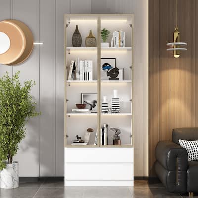 Tall Modular Display Storage Cabinet Bookcase w/Light Home Office