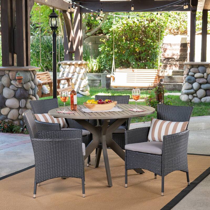 Cedros Wicker/ Acacia Wood Outdoor 5-piece Dining Set by Christopher Knight Home - Gray/Light Gray