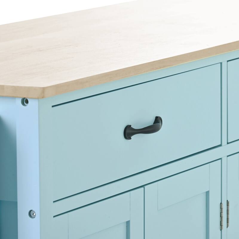 Kitchen Island Cart with Solid Wood Top, 4 Door Cabinet, 2 Drawers, Spice & Towel Rack, Locking Wheels, 54.3" - White
