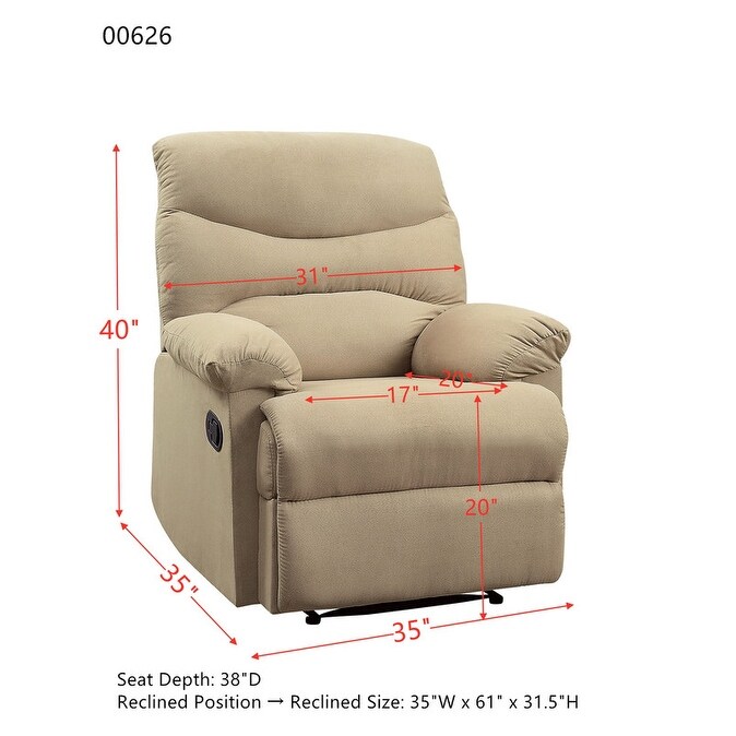 ACME Arcadia Smooth Microfiber Recliner Chair with External Handle