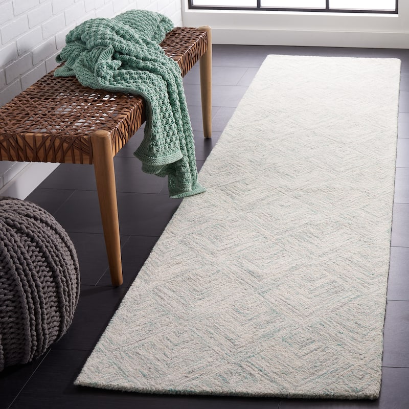 SAFAVIEH Handmade Abstract Altynai Modern Wool Rug - 2'3" x 9' Runner - Grey/Turquoise