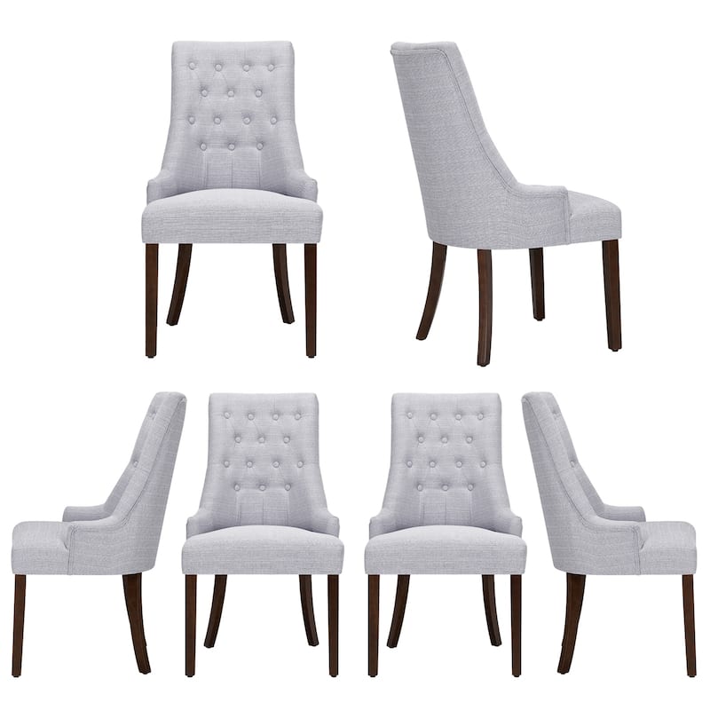 Wingback Upholstered Dining Chairs Set of 2, Fabric Side Dining Room Chairs with Tufted Button - Set of 6 - LightGrey