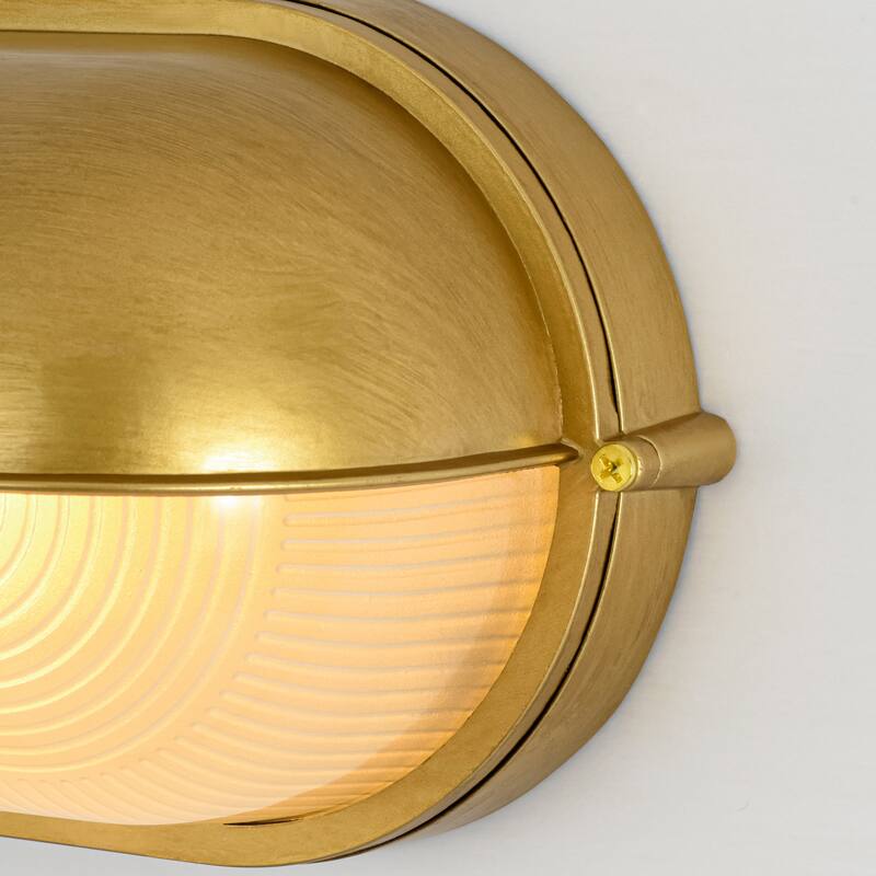 11"W 1-Light Retro 40W Oval Painted Gold Finish Wall Sconce with Clear Rippled Glass - 11.0 in. W x 6.3 in. H x 4.7 in. D