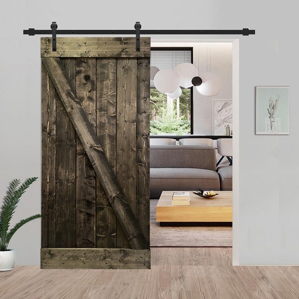 バルバディーン 36 in x 84 in Espresso Stained Z Bar Barn Door w/ Sliding Hardware