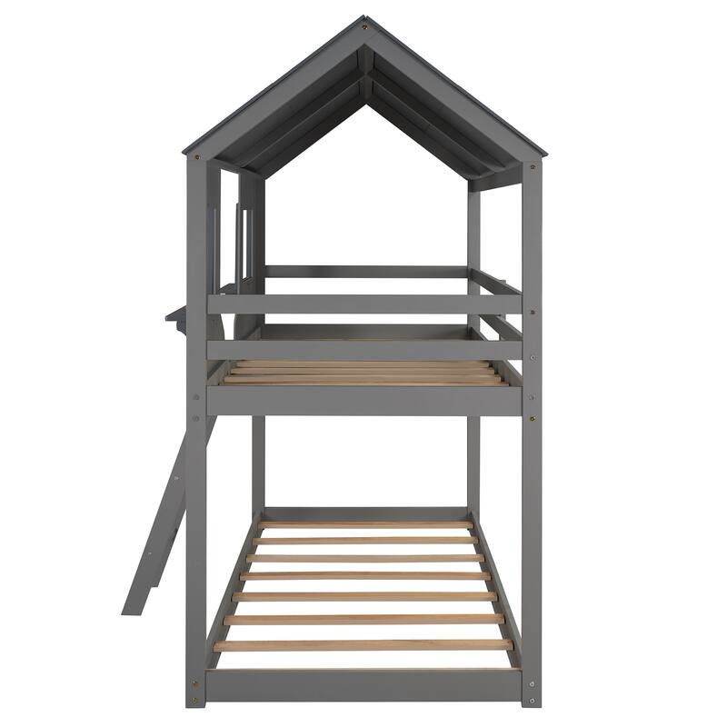 Playhouse Design Twin Over Twin Bunk Bed, Full-Length Guardrails