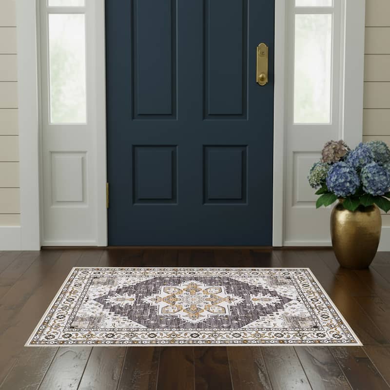 Laura Ashley Imagine Printed Chenille Washable Non-Slip Rugs - 26" x 45" - Taupe