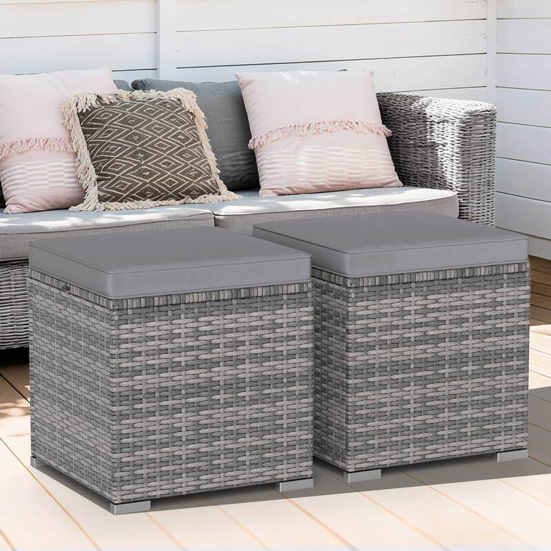 Costway 2PCS Patio Rattan Ottomans Seat Side Table Storage Box - See Details