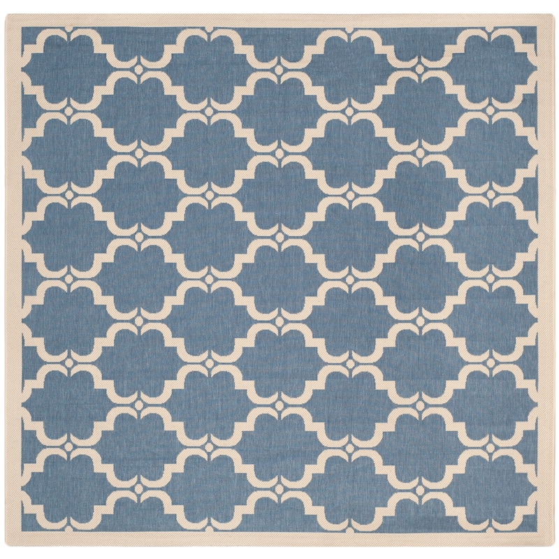 SAFAVIEH Courtyard Charleen Indoor/ Outdoor Waterproof Patio Backyard Rug - 6'7" Square - Blue/Beige