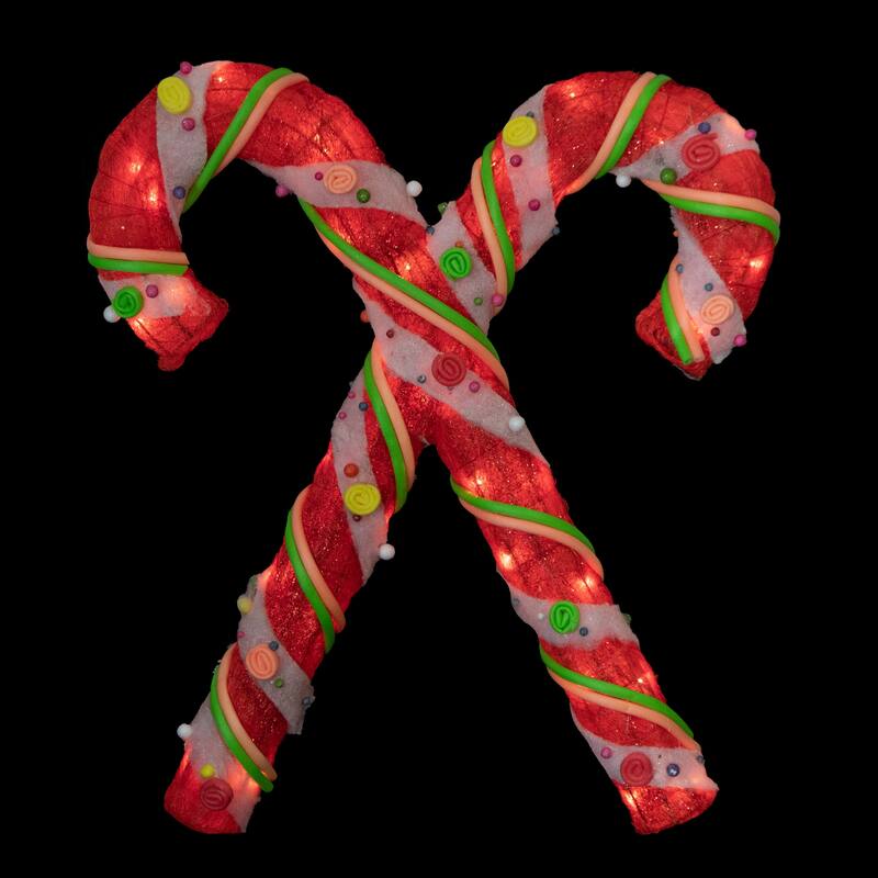 26" Red and White Lighted Sisal Double Candy Cane Christmas Outdoor Decoration