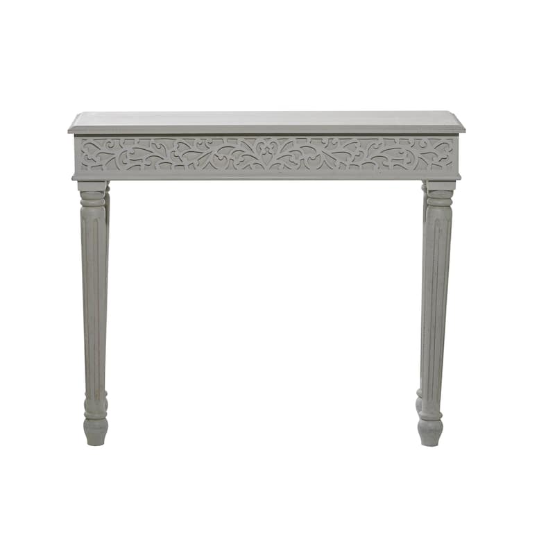 Wood Scroll Intricately Carved Slim Console Table with Turned Legs - White or Gray - Roche River Decor