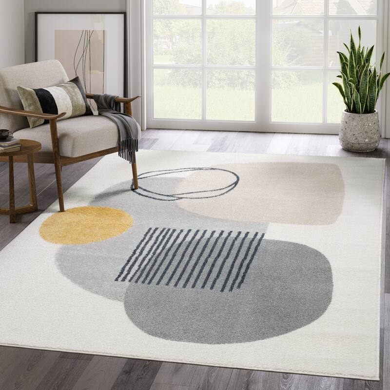 Abani Rugs Deco Cream Minimalist Geometric Area Rug - 5'3" x 7'6" - Cream