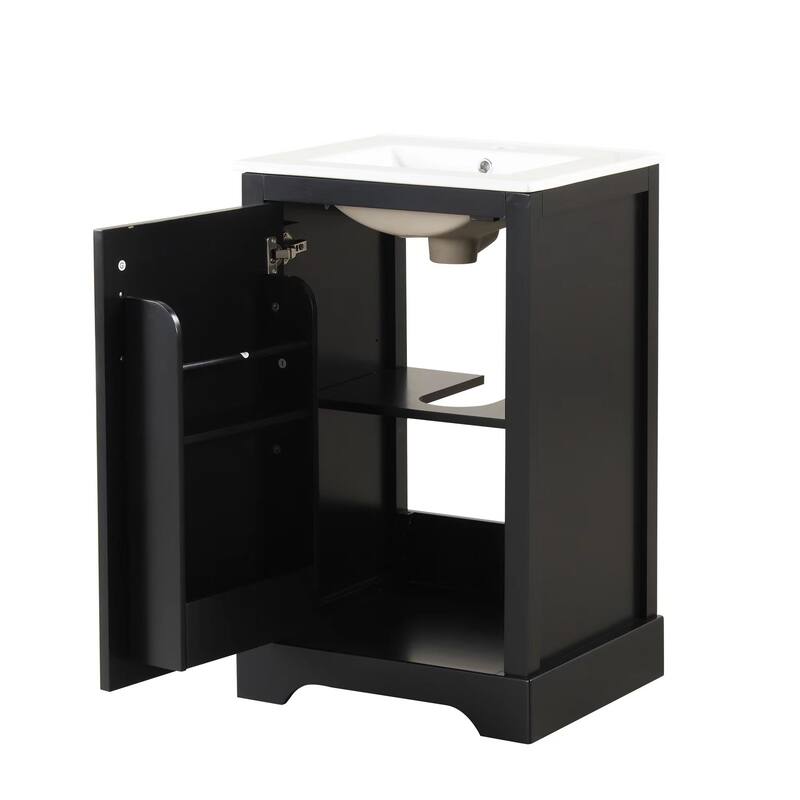 20" White Bathroom Vanity with Ceramic Sink, Soft Closing Door, Adjustable Shelve & Storage Rack, Freestanding Design