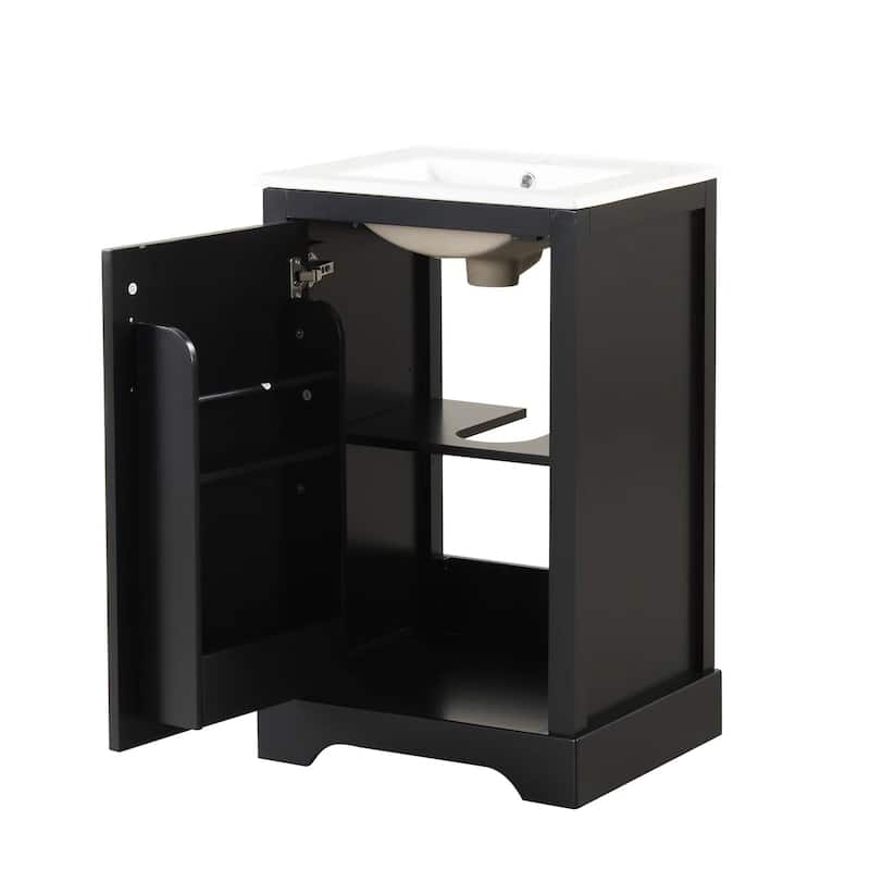 Bathroom Vanity with Sink, Small Bathroom Cabinet with Door, Vanity Set with 2-Tier Storage Rack and Adjustable Shelve