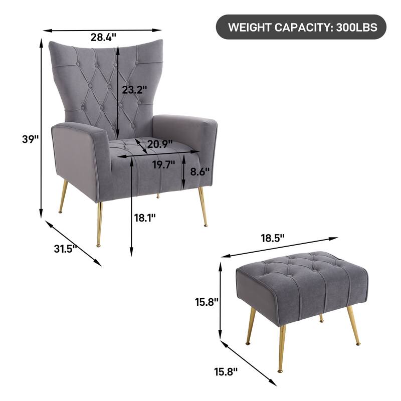 Ouyessir Upholstered Tufted Accent Chair with Ottoman