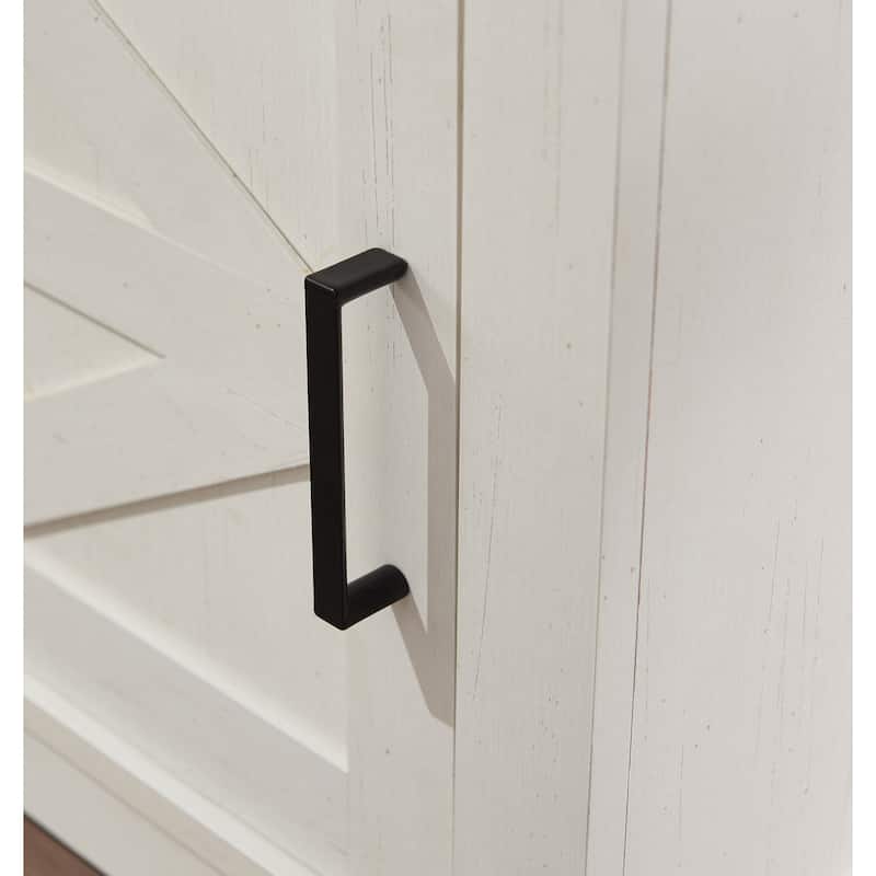 Farmhouse Woodem Nightstand, Sofa Side Table with Barn Door & Open Shelf, Multi-functiona Bedroom Coffee Table