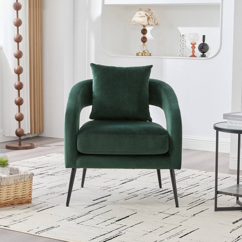 Modern Velvet Open Back Accent Chair Barrel Dining Chair Metal Legs Charcoal Living Room