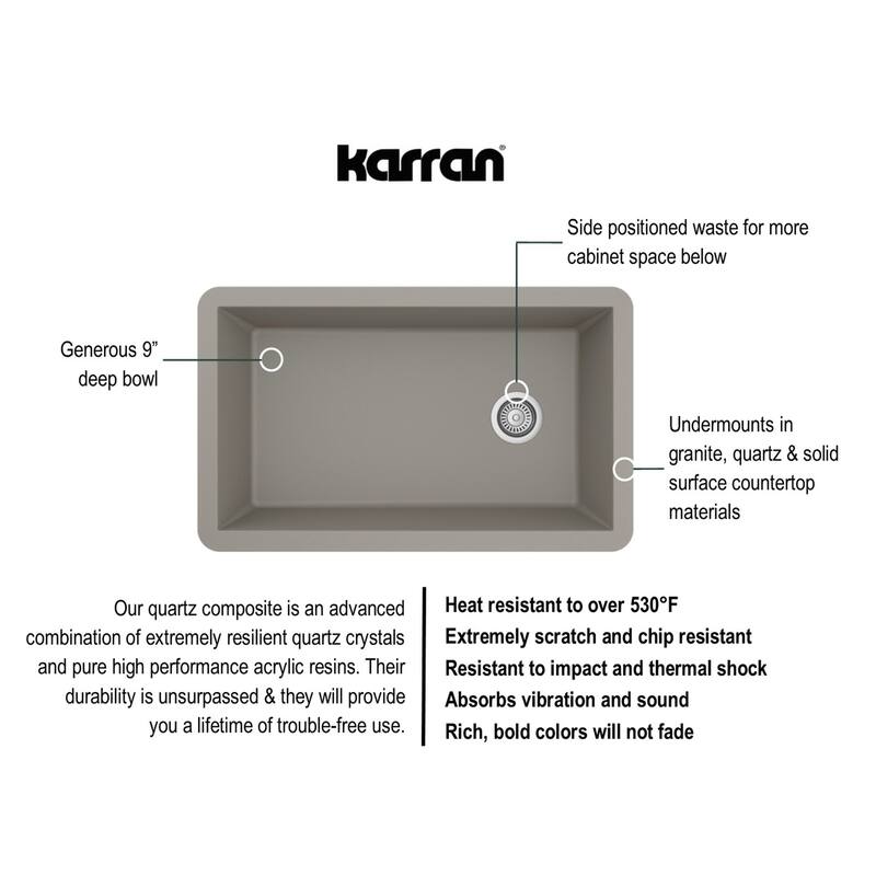 Karran Undermount Quartz 32 in. Single Bowl Kitchen Sink Kit