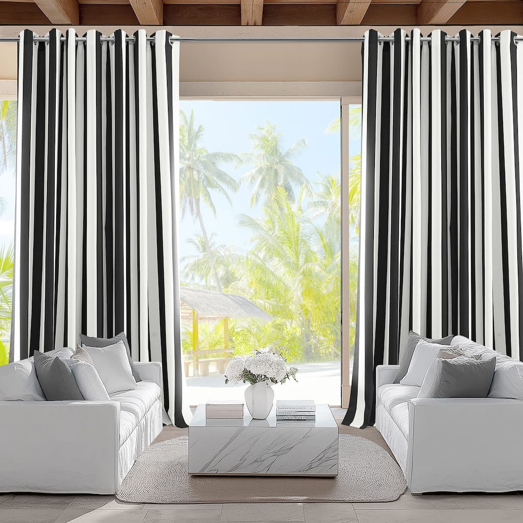 Exclusive Fabrics Villanova Striped Grommet Waterproof Light Filtering Outdoor and Indoor Curtains (1 Panel)