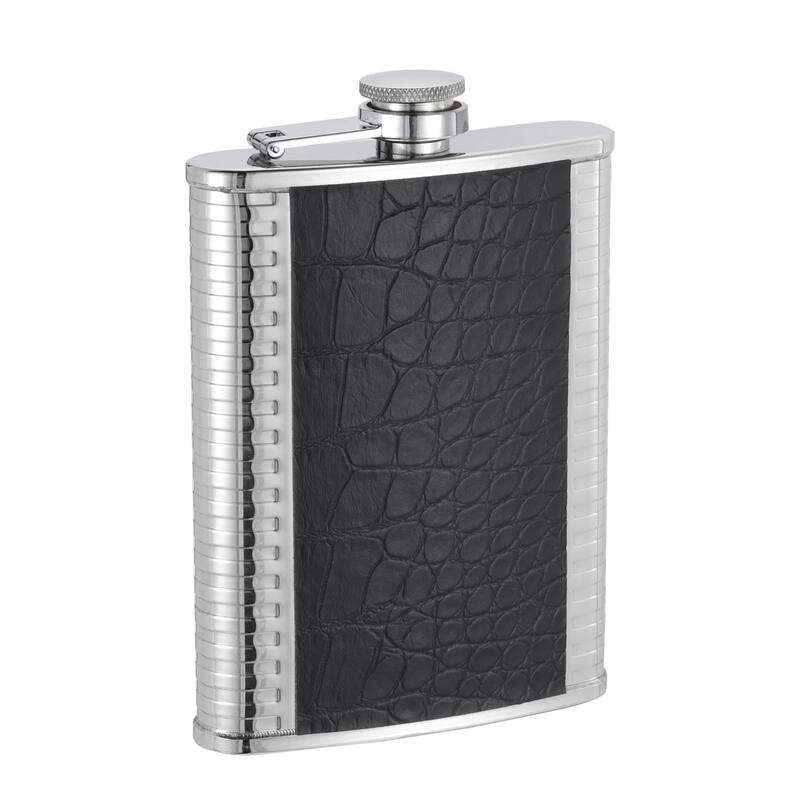 8oz Stainless Steel Leather Hip Flask for Camping Hiking Outdoor Activity, Black