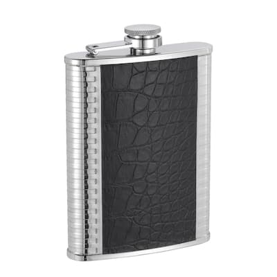 8oz Stainless Steel Leather Hip Flask for Camping Hiking Outdoor Activity, Black