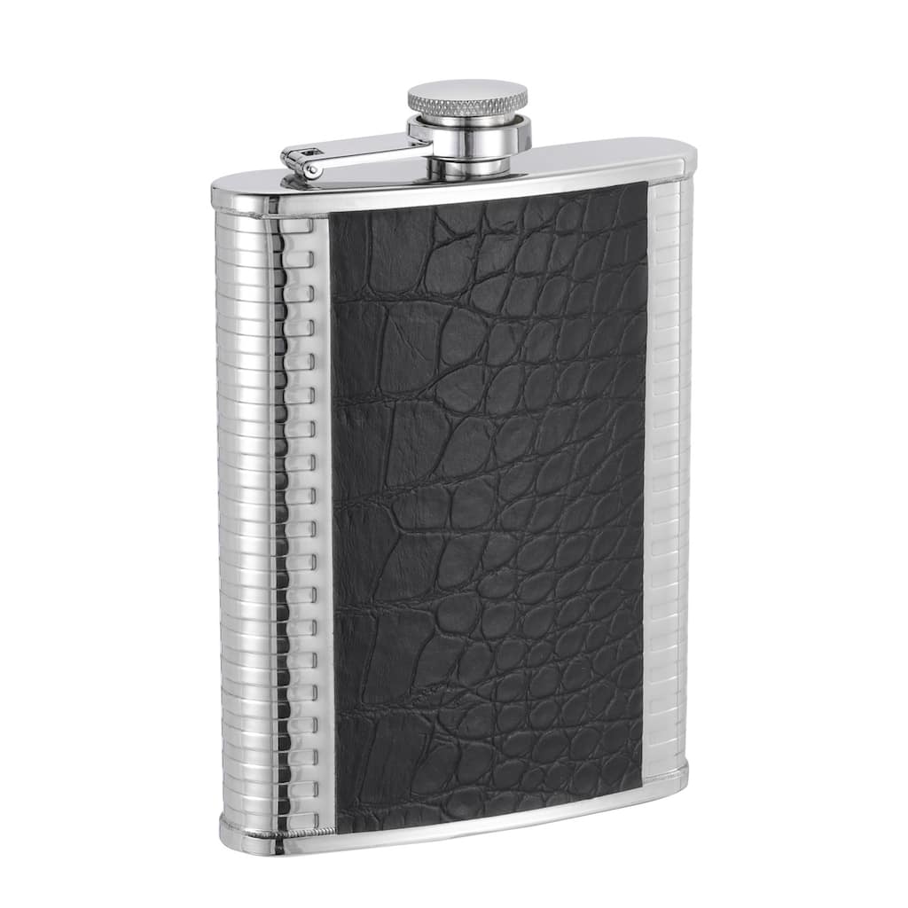 8oz Stainless Steel Leather Hip Flask for Camping Hiking Outdoor Activity, Black