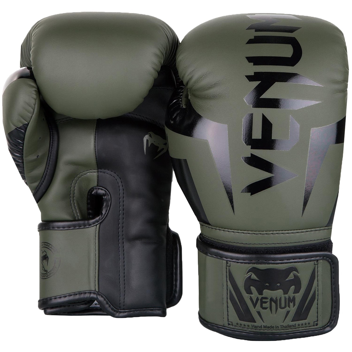 Venum Elite Skintex Leather Hook and Loop Training Boxing Gloves Khaki//Black