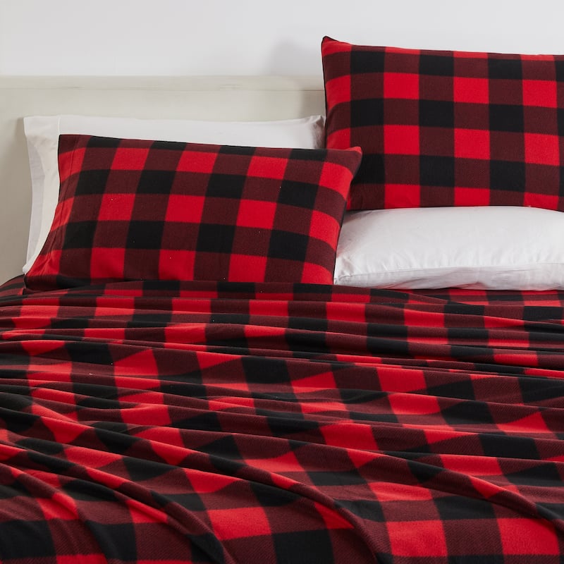 Great Bay Home Super Soft Extra Plush Plaid Fleece Bed Sheet Set