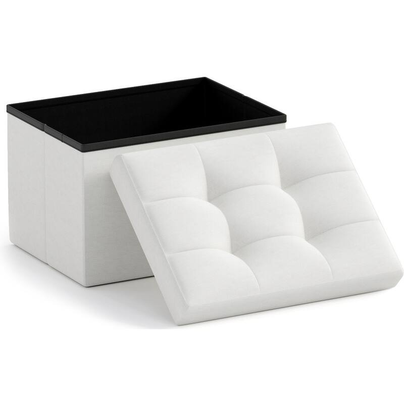 Small Foldable Rectangle Storage Ottoman - White