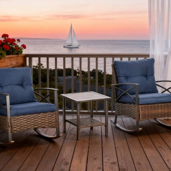 GDFStudio 2 Rocking Chairs & 2-Tier Coffee Table Outdoor Set - Bed Bath ...
