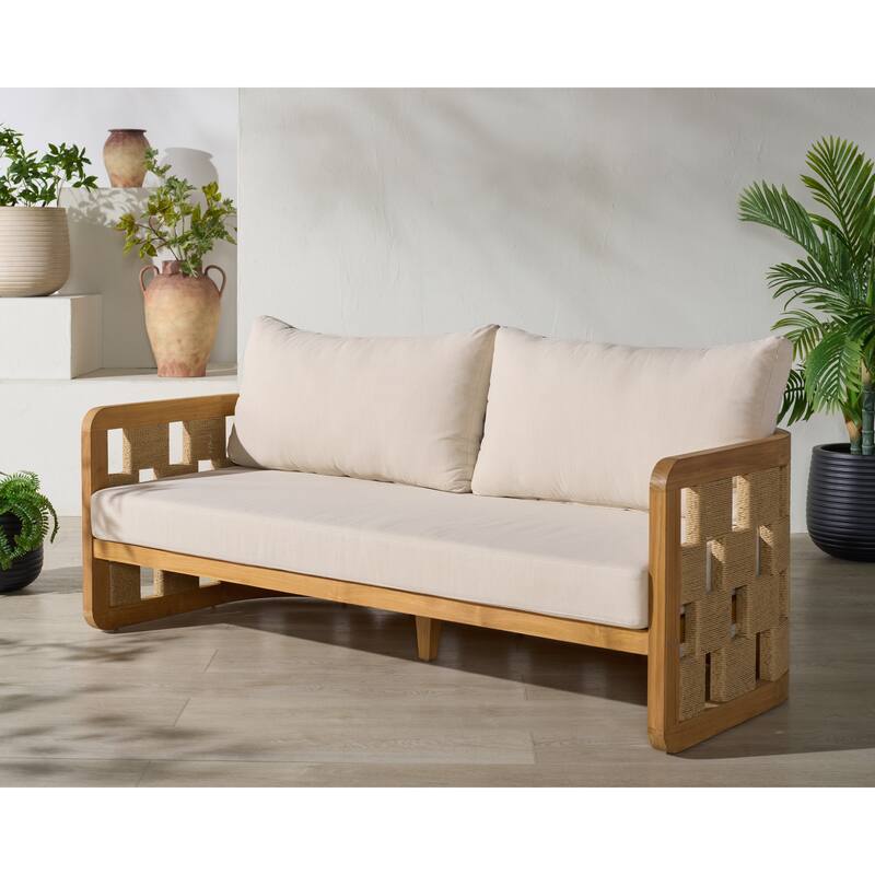 SAFAVIEH Couture Skipper Teak Patio Sofa - 69"W x 30"D x 24"H