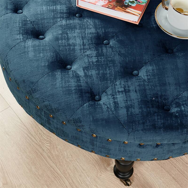 Round Velvet Tufted Coffee Table Ottoman, 34" x 34" x 17" H