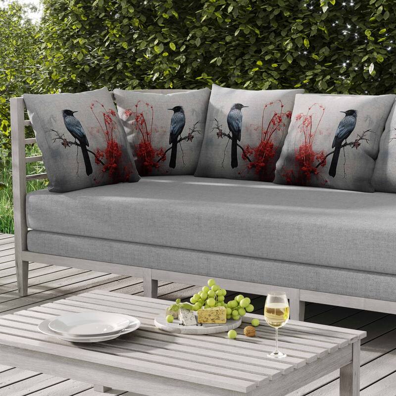 Winter Wishper Indoor/Outdoor Reversible Throw Pillow Gray and Red