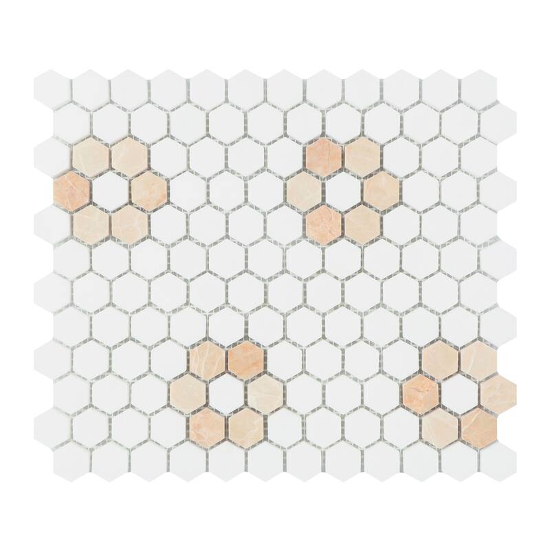 1" X 1" Thassos White and Pink Marble Mosaic Wall & Floor Tile - 1 Case (10 Sheets)